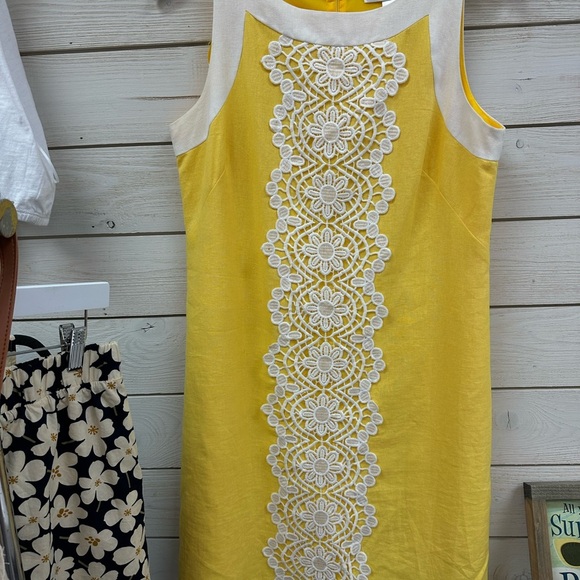 Jessica J Howard Yellow & White Crochet Front Shift Dress – Size 8 - Picture 2 of 6